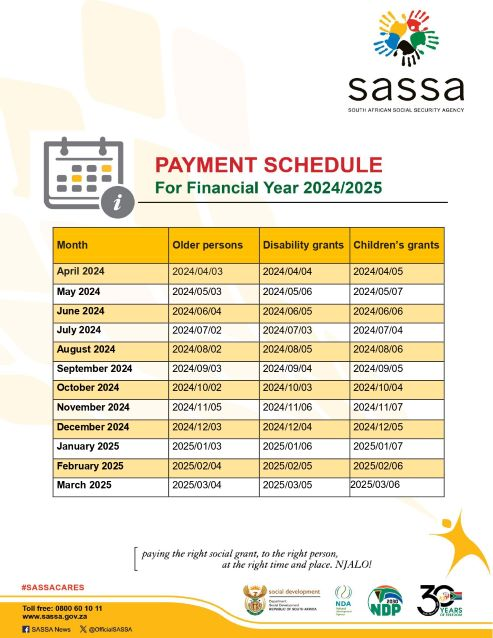 SASSA Payment Dates Schedule For Financial Year 2024-25